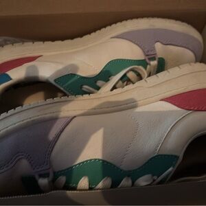 Womans White Multi-Color Athletic Sneakers